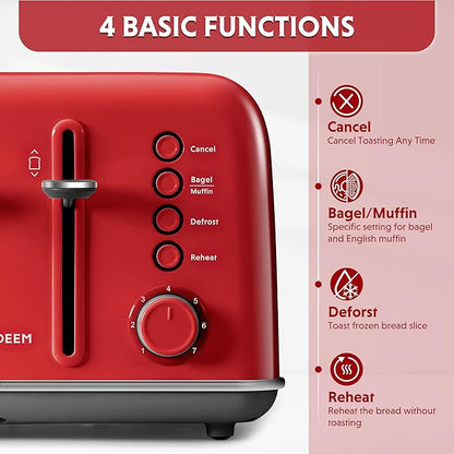 BUYDEEM DT640 4-Slice Toaster, Extra Wide Slots, Retro Stainless Steel