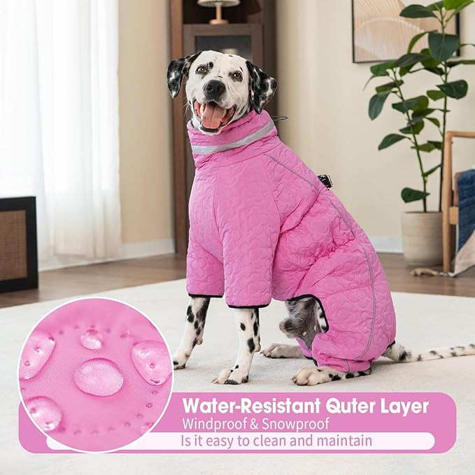 Four Legged Dog Winter Coat for Small Dogs, Warm Puppy Onesie Clothes Christmas, Reflective Turtleneck Dog Jacket with Buckles & D-Rings, Puffer Cold Weather Coat Zipper