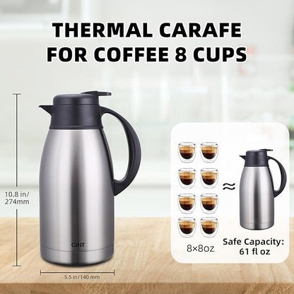 GiNT Stainless Steel Thermal Coffee Carafe, Double Walled Vacuum Water and