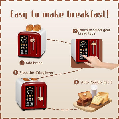 SEEDEEM Toaster 2 Slice with Touch Screen, Faster Heating Speed, 7 Shade Setting