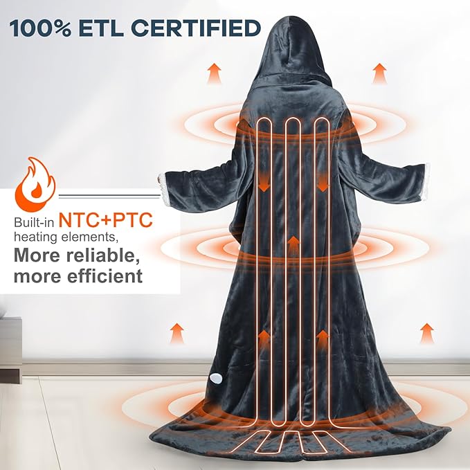 Wearable Electric Blankets, Heated Snuggle Blanket, Foot Pocket, 10 Heating 3