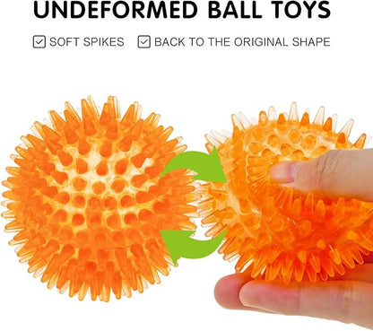 SHARLOVY Squeaky Balls for Dogs Small, Fetch Balls Rubber 3 Pack Bright Colors, TPR Puppy Dog Toys, Squeaky Spike Chew Toys for Small Puppy