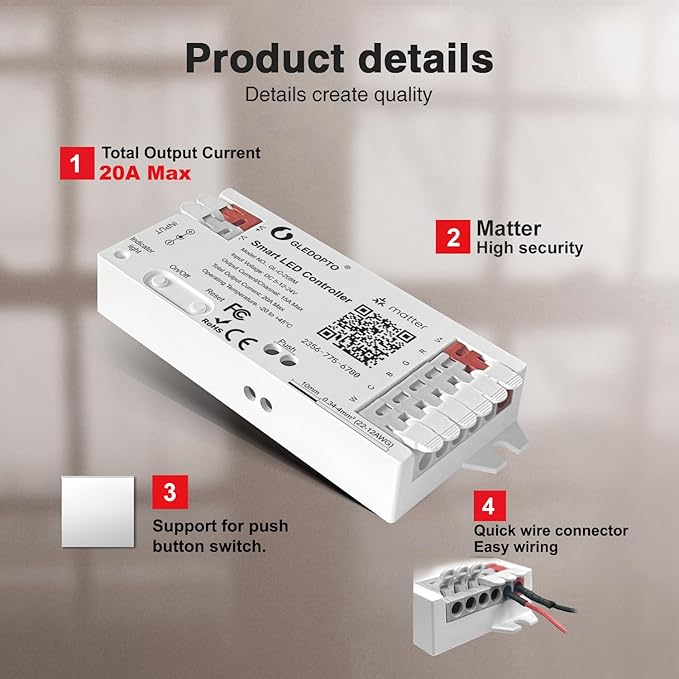 GLEDOPTO Alexa Connect Kit Matter LED Strip Light Controller RGBCCT PWM Dimming