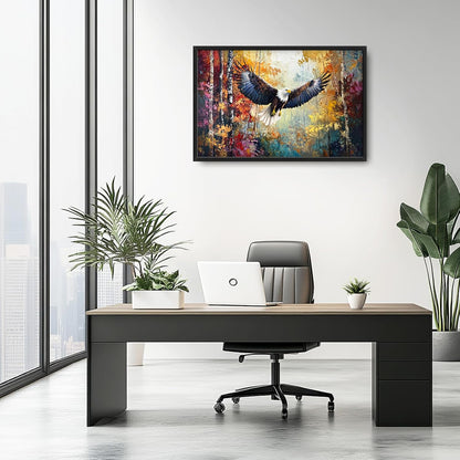 Extra Large Framed Bald Eagle Wall Art,Abstract Colorful Forest Wall Decor,Autumn Fall Forest Pictures for Living Room,Canvas Print Painting Modern Artwork Bedroom Office Home Decor 36L x 24W
