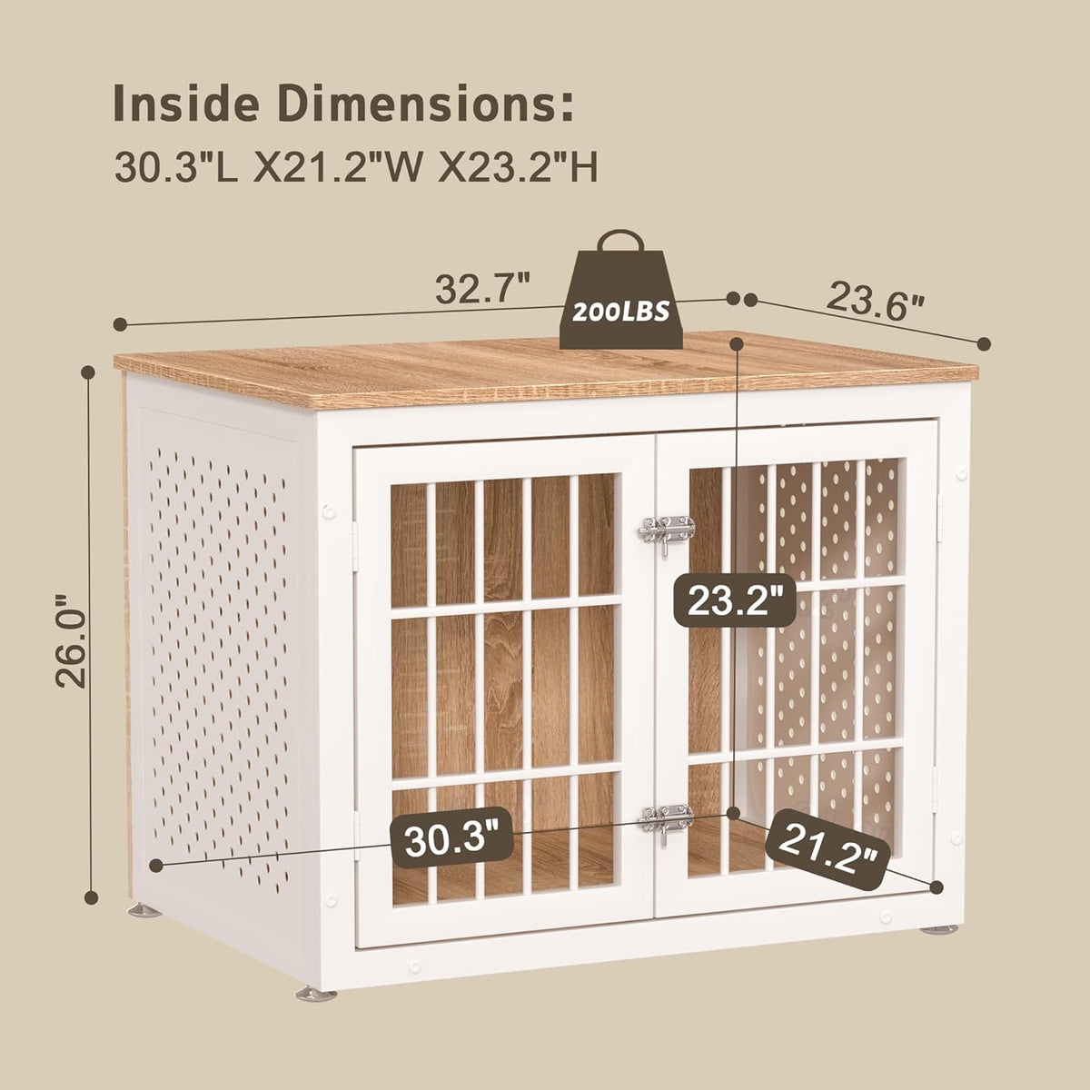 32" Heavy Duty Dog Crate Furniture for Small and Medium Dogs, Metal Kennel for High Anxiety Dogs, Chew Proof Pet Cage Indoor, Decorative Dog Kennel End Table, White