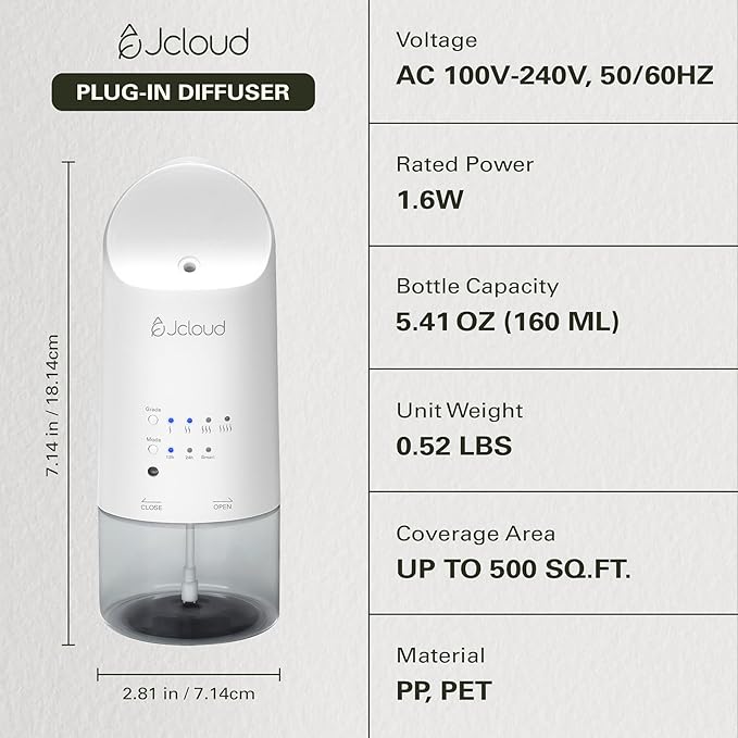 JCLOUD Plug in Diffuser for Essential Oils, Waterless Scent Diffuser Cover Up