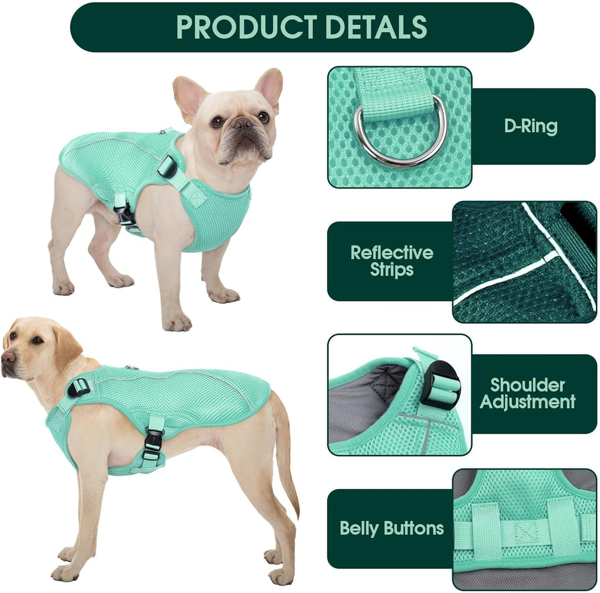 Kuoser Dog Cooling Vest, Pet Cooler Coat, Breathable Doggie Cool Jackets for Medium Dogs, Reflective Cooling Harness, Puppy Summer Essentials Green L