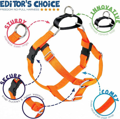 2 Hounds Design Freedom No Pull Dog Harness, Adjustable Harness, Easy Walking & Comfortable Control, Fits Small, Medium & Large Dogs, Solid Colors, Made in USA, 1" XXL, Neon Orange