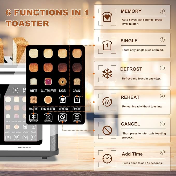 4 Slice Toaster Touch Screen, Stainless Steel Toasters Digital Timer, Dual
