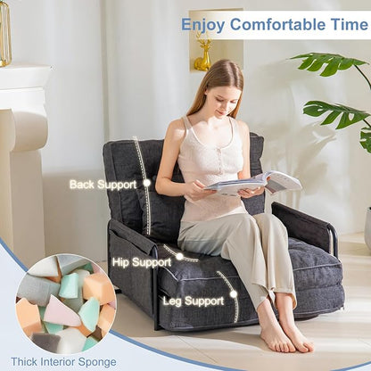 YOSHOOT Adjustable Lazy Floor Sofa, Folding Couch Bed with 5 Positions Adjustable Backrest, Convertible Bean Bag Sofa Bed Couch Foldable Sleeper Chair with Pillow for Reading Gaming（Grey, Single）