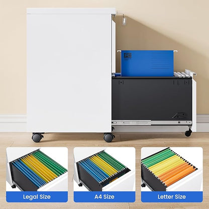 MIIIKO 2 Drawer File Cabinet on Wheels, Home Office Mobile File Drawers Under
