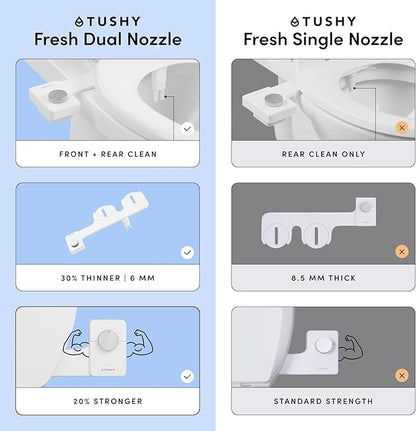 TUSHY NEW Fresh Dual Nozzle Cool Water Bidet: Ultra Slim Toilet Seat Attachment