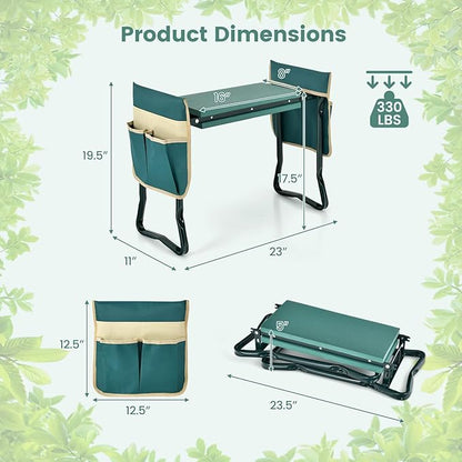 Goplus Garden Kneeler and Seat, Foldable Garden Bench for Kneeling & Sitting, Widened 8" EVA Soft Foam Pad, Heavy-Duty Garden Stool w/ 2 Large Tool Pouches, Gardening Gift for Women Men Seniors