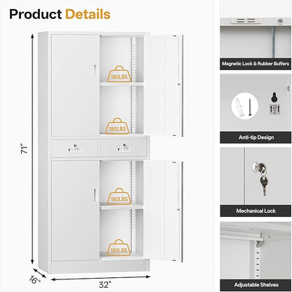 Metal Storage Cabinet with 2 Drawers 71" H