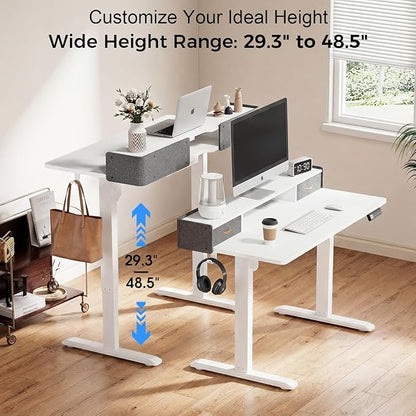 Electric Standing Desk with Drawers, 48 Inch Height Adjustable Desk with Power