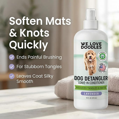 Small Slicker Brush & Lavender Detangler Spray Pack, Dog Grooming at Home | Best Brush For Long Haired Dogs, Dematting Comb & Detangling Spray For Goldendoodle Coats, Puppy Matting Grooming Supplies