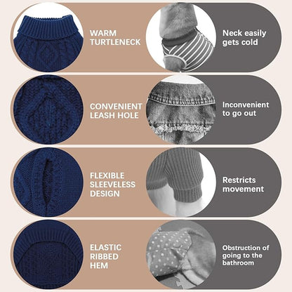 BINGPET Thermal Knitted Dog Sweater for Small Medium Large Dogs,Winter Dog Cat Coat Warm Sweartershirts Outfits,Classic Cable Knit Turtleneck Pullover Dog Jumper Coat Warm Sweartershirts