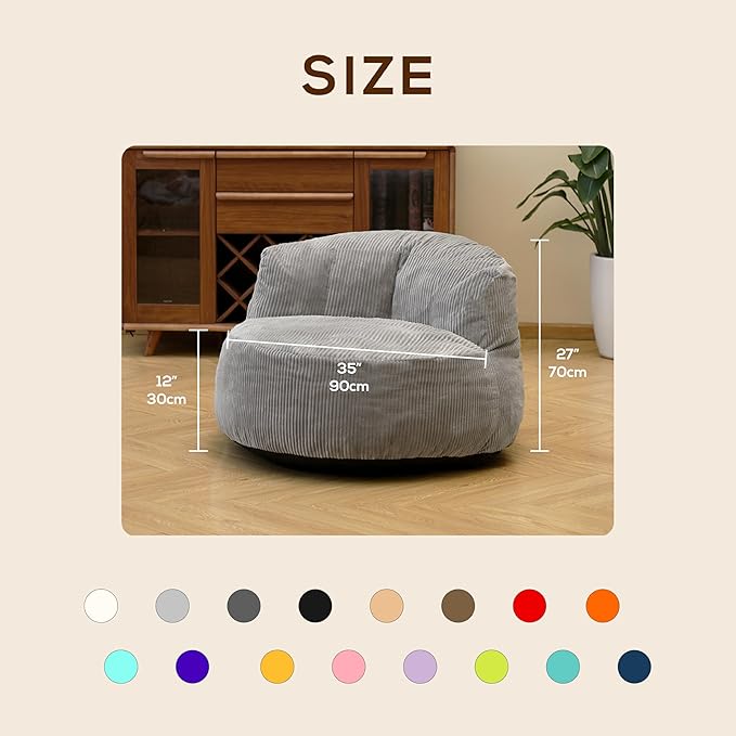 N&V Large Crescent Bean Bag Chair, Adult Size Bean Bag Sack, Foam Filling, Soft Premium Corduroy Bean Bag for Living Room Bedroom Dorm and Office (Salmon)