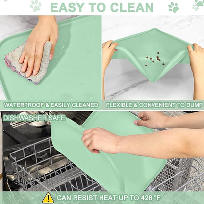 SMILOOL Waterproof Silicone Pet Food Mat with Raised Edge for Dog & Cat | 24" x 16" Non-Slip Pet Feeding Mats with Lip for Food & Water Bowl, Food Grade, Easy Cleaning, Mint Green