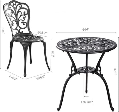 Withniture Outdoor Bistro Set 3 Piece Patio Bistro Set, Cast Aluminum Bistro Table and Chairs Set of 2, Small Patio Table Set for Porch, Black
