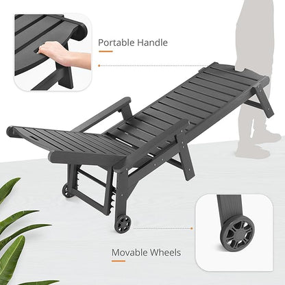 LUE BONA Outdoor Chaise Lounge Chairs Set of 4, HDPS Chaise Lounger, 5 Positions Adjustable Lounge Chairs, Pool Lounge Chair with Wheels for Poolside, Dark Gray