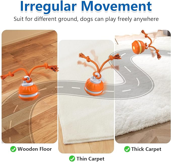 Interactive Dog Toys, Automatic Rolling Ball for Puppy/Small Dogs, Squeak Dog Toy, Touch Activated, USB Rechargeable