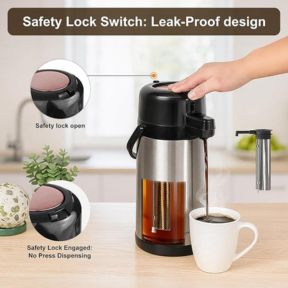Airpot Coffee Dispenser with Pump, 102 OZ/ 3L Large Coffee Dispenser with Tea
