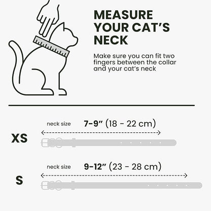 BRONZEDOG Leather Cat Collar with Removable Bells Non Breakaway Kitten QR Tag for Girl Boy (7" - 9" for Cats, White & Silver)