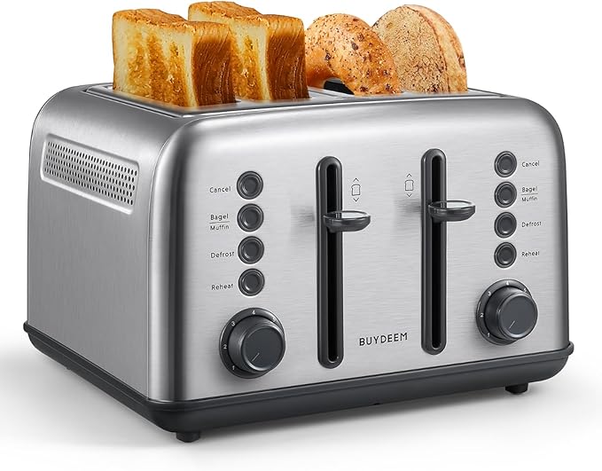 BUYDEEM DT640 Retro 4 Slice Toaster, 7 Shade Settings, Extra Wide 1.5'' Slots