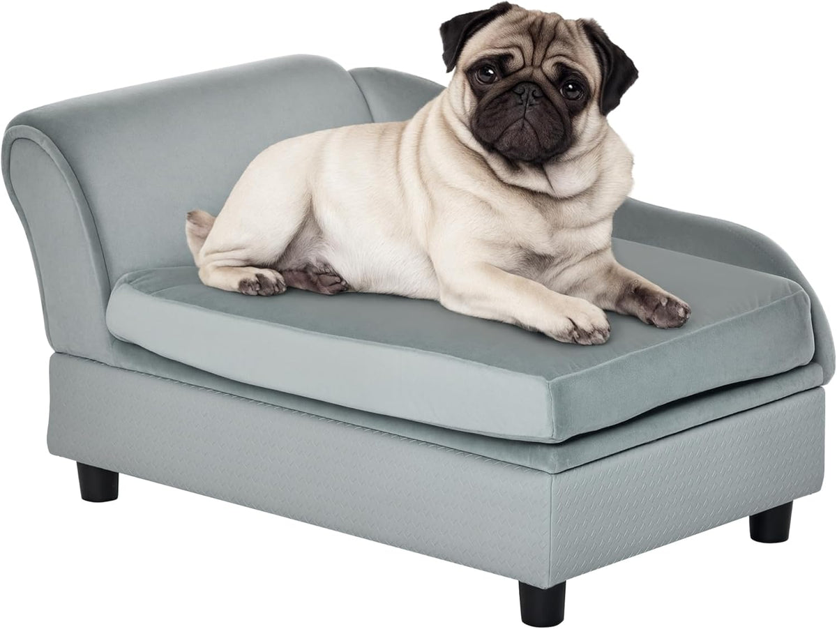 PawHut Luxury Fancy Dog Couch with Hidden Storage, Small Dog Sofa Bed with 2" Soft Foam, Modern Pet Furniture for Puppies & Little Breeds, Pale Gray