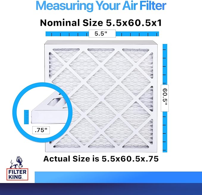 Filter King 5.5x60.5x1 Air Filter | 4-PACK | MERV 8 HVAC Pleated A/C Furnace