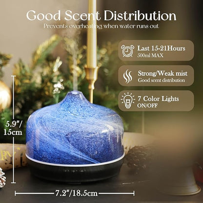 Porseme 500ml Glass Essential Oil Diffuser Aromatherapy Ultrasonic Cool Mist