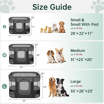 Siedihit Dog Playpen, Cat Pet Puppy Crate, Portable Playpens Indoor Outdoor (Dark Grey with Pad, Small)