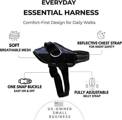 ShawnCo Essential Dog Harness, No-Pull Pet Vest (Dark Camo,M) | 3 Leash Clips, Easy On, No-Choke, Reflective, Adjustable Fit, Padded Comfort, Control Handle, For Small, Medium & Large Dogs