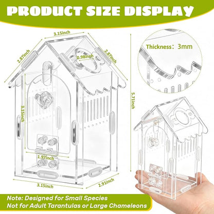 Jumping Spider Enclosure Acrylic Spider Cage Insect Terrarium Bug Enclosure Tarantula Enclosure Reptile Terrarium for Snail, Mantis, Lizard, and Small Reptiles - Small House Shape