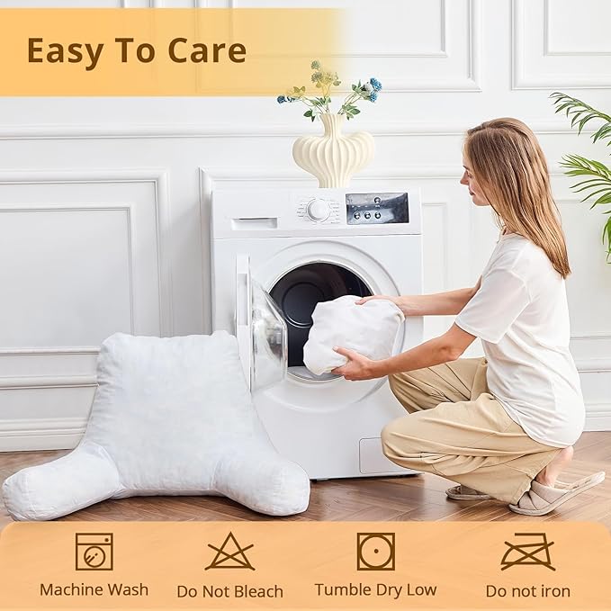Sasttie Reading Pillow, Velvet Back Pillow for Bed Sitting Up, Adult Back-Rest Support Cushion with Arms for Sit Up on Couch, Sofa, and Floor, Dorm Essentials, Reading Accessories, White