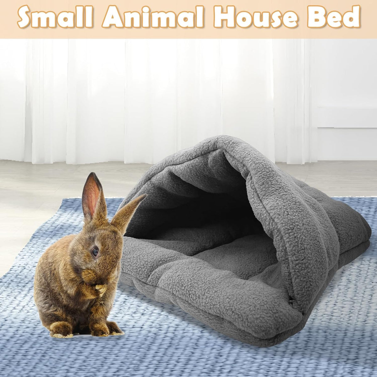 kathson Rabbit Cave Sleeping Bed Guinea Pig Hideout Cozy House Pet Soft Warm Fleece Winter Slipper Cushion Small Animal Nest Cage for Ferrets Squirrel Hamster Chinchilla Rat Hedgehog Bunny