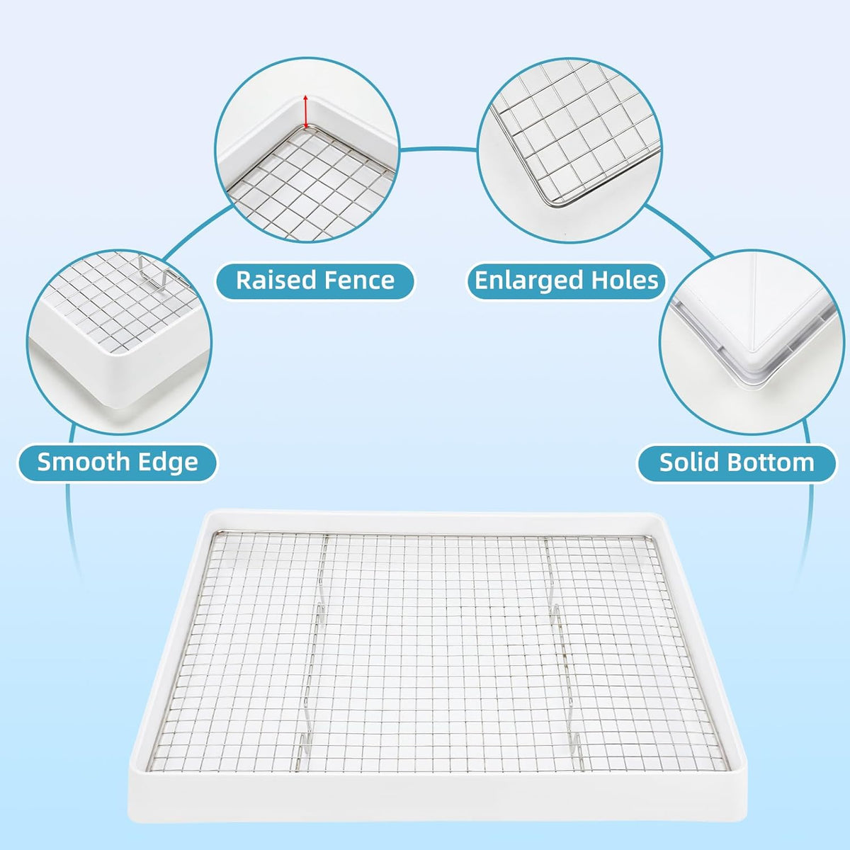 FHTONGE Extra Large Rabbit Litter Box with Large Steel Grid Holes, Bunny Potty Trainer Tray for Cage, Rectangular Rabbit Litter Pan Pet Toilet for Rabbit Guinea Pig Rat Chinchilla Hedgehog Hamster