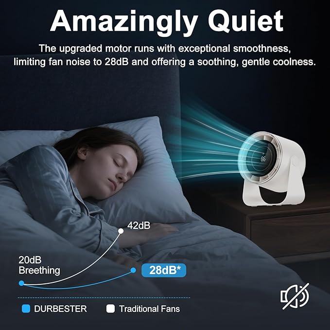 DURBESTER Small Desk Fan, 28dB Ultra-Quiet Desktop Air Circulator
