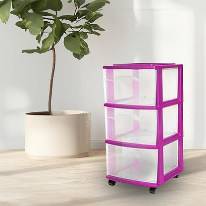 HOMZ 2-Pack Drawer Tower, 3-Tier Clear Plastic Storage Organizer Cart, and