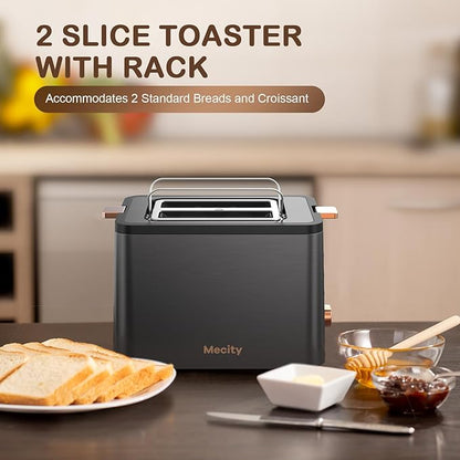 Mecity Toaster 2 Slice Stainless Steel Body Timer, Bagel/Defrost/Reheat/Cancel