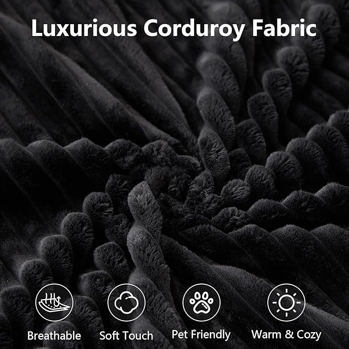 Sectional Cloud Couch for Living Room, Big Comfy Corduroy Couches Set with Fluffy Memory Foam, Modular Floor Deep-Seat Sofa, Stupendous U Shaped Sofas with 12 Pillows, No Assembly Required, Black