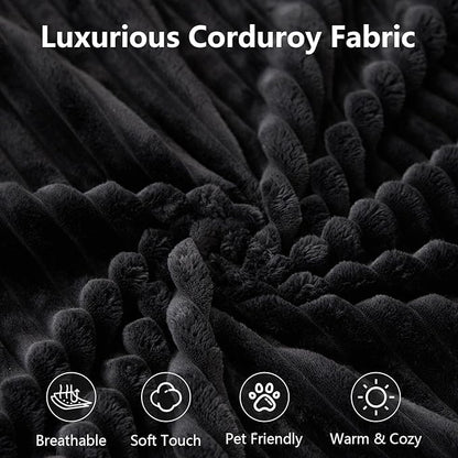 Sectional Cloud Couch for Living Room, Big Comfy Corduroy Couches Set with Fluffy Memory Foam, Modular Floor Deep-Seat Sofa, Stupendous U Shaped Sofas with 12 Pillows, No Assembly Required, Black
