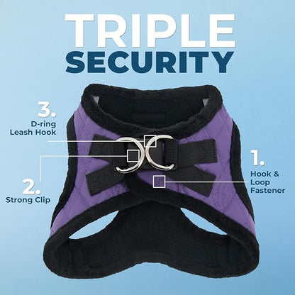 Best Pet Supplies - All Weather Mesh / Plush, Reflective, No Pull Harness for Small, Medium Dogs, Cats - Secure with Hook & Loop Fastener, Buckle, Double D-Rings - Purple Faux Leather, S