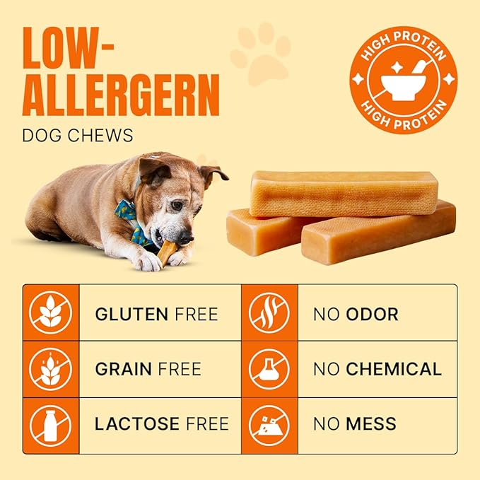 Tibetan Dog Chew Yak Cheese Sticks (2 Large Chews) - Handmade Treats for Large Dogs, Long-Lasting, Easy to Digest, Grain-Free, Gluten-Free, Supports Dental Health, for Aggressive Chewers