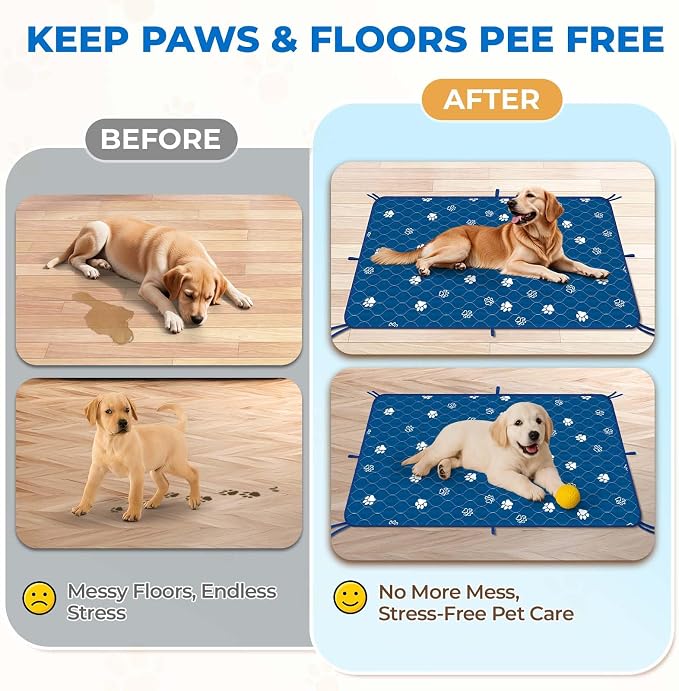 Fostanfly Washable Pee Pads for Dogs, 2 Pack Large 54"x54" Ultra-Absorbent and Leak-Proof Non-Slip Reusable Potty Training Pads for Dogs, Puppy & Cats of Add 8 Lanyards-Blue