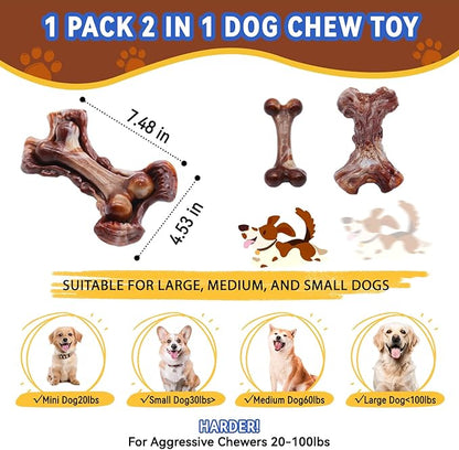 Magicorange Tough Dog Toys, Chew Toys for Aggressive Chewers, Dog Bone Toy Nylon Almost Indestructible Dogs Toy for Teeth Cleaning and Training (Brown)