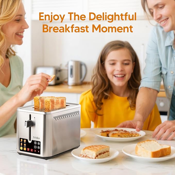 Trisiko® Touch Screen Toaster 2 Slice, Stainless Steel Smart Toaster
