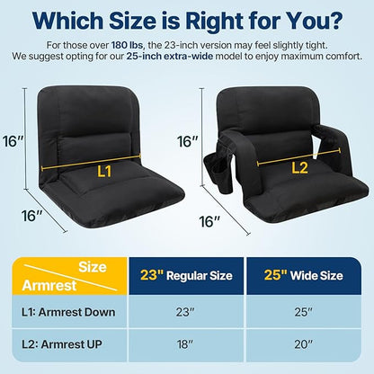 DEKEMASTER Stadium Seats with Back Support, Exclusive Sofa Style Design 25inch Wide Bleacher Chairs with Extra Thick Back and Cushion, 6 Reclining Positions for Sport Events Camping