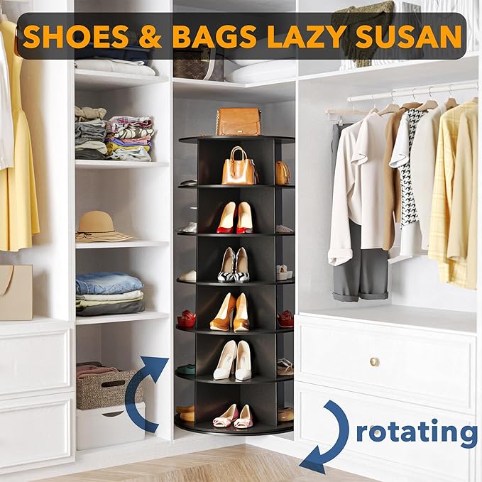 SpaceAid 6 Tier Rotating Shoe Rack Tower, Spinning Shoe Display Lazy Susan